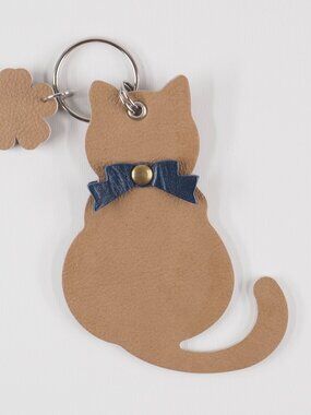 Handmade Cat Kat bow Leather bag charm fob keychain 002